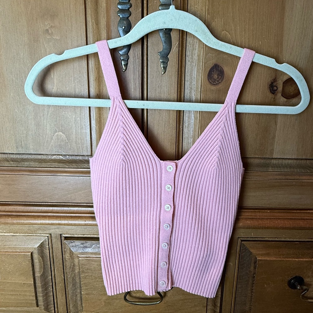 Aerie Pink Ribbed Button-Front Tank Top